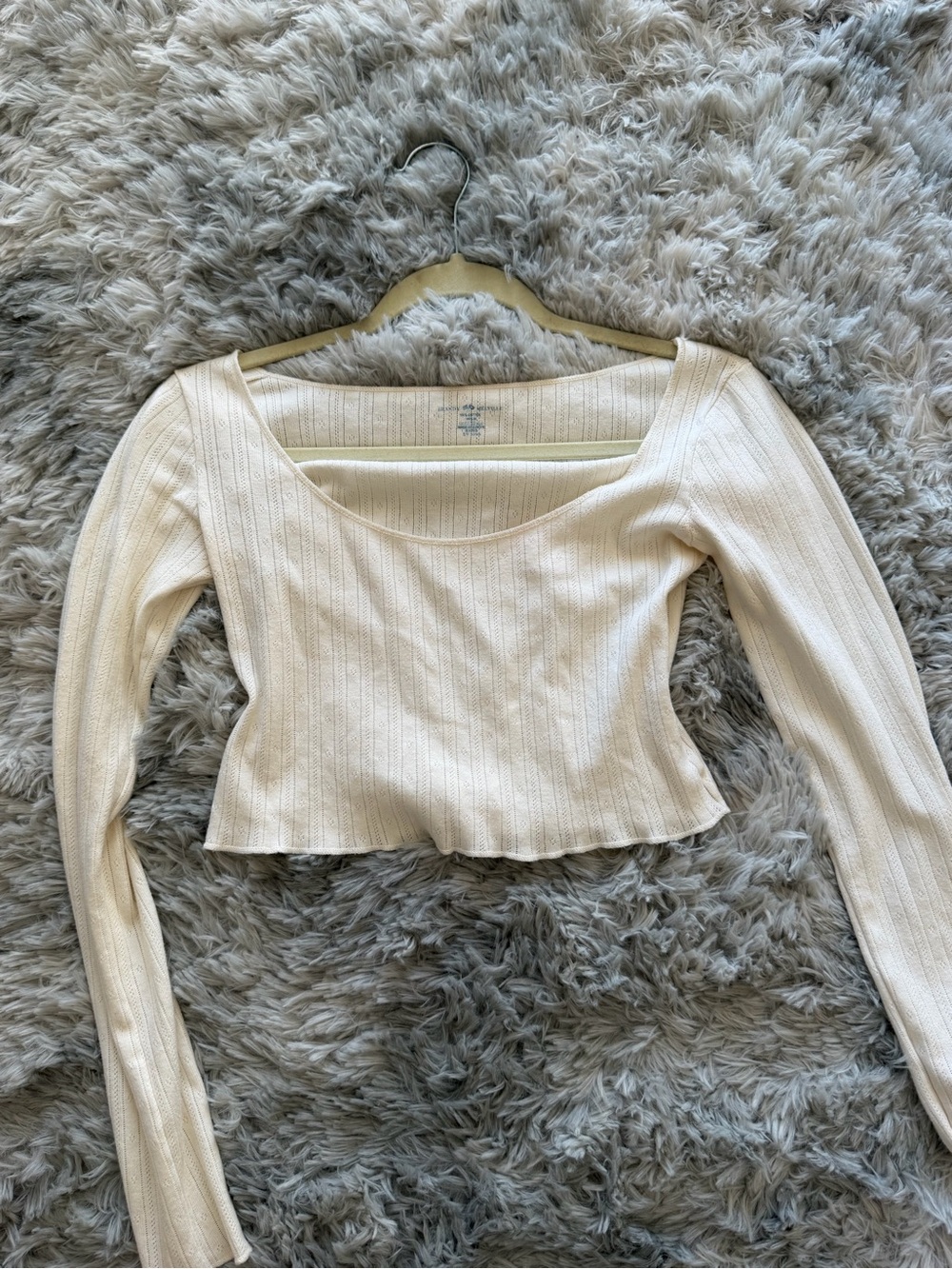 Brandy Melville Cream Ribbed Scoop Neck Long Sleeve Crop Top